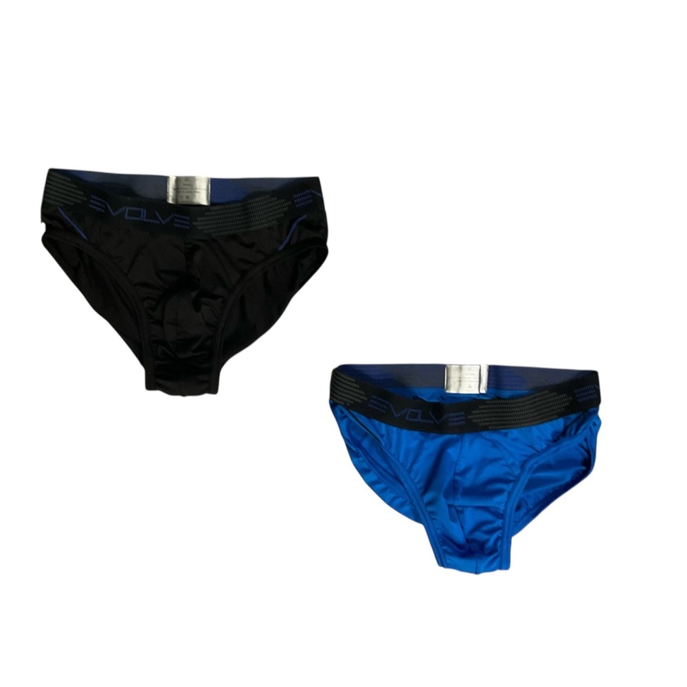 Evolve Men Small 2 Pack Briefs Black Blue Polyester Spandex Stretch Underwear